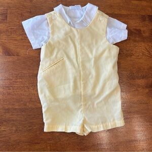 Vintage Jack Tar yellow white two piece shortall John John set size L 12 months